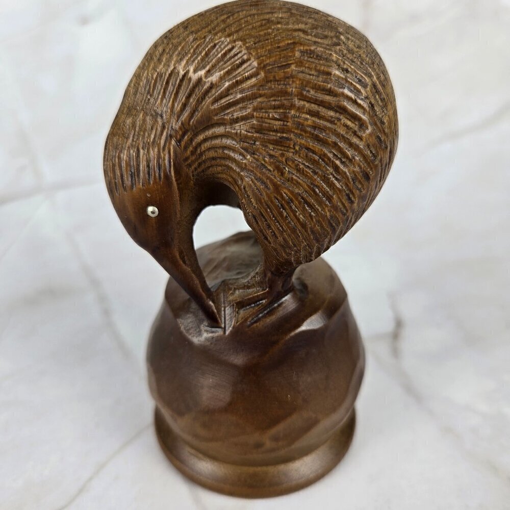 Vintage Hand Carved Kiwi Bird Figurine New Zealand Matai Wood Collectible Decor
